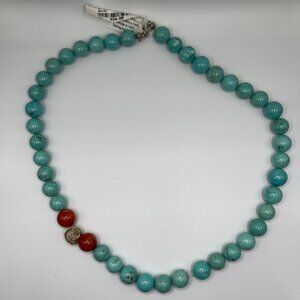 Handmade USA Sterling Silver 925 Necklace Genuine Turquoise & Coral Beads‎